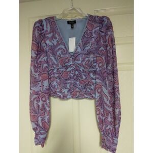 jessica simpson nwt XS Paisley v neckline ruched detailing long sleeve